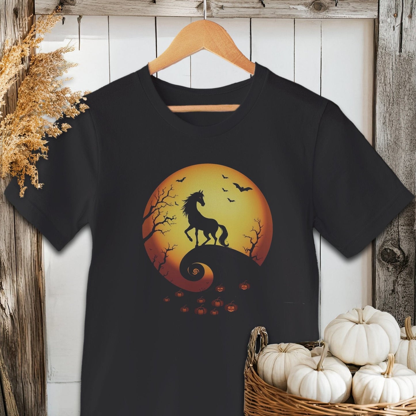 Holiday Shirt Adult T-shirt / Black / XS Halloween Horse in the Moon Shirt