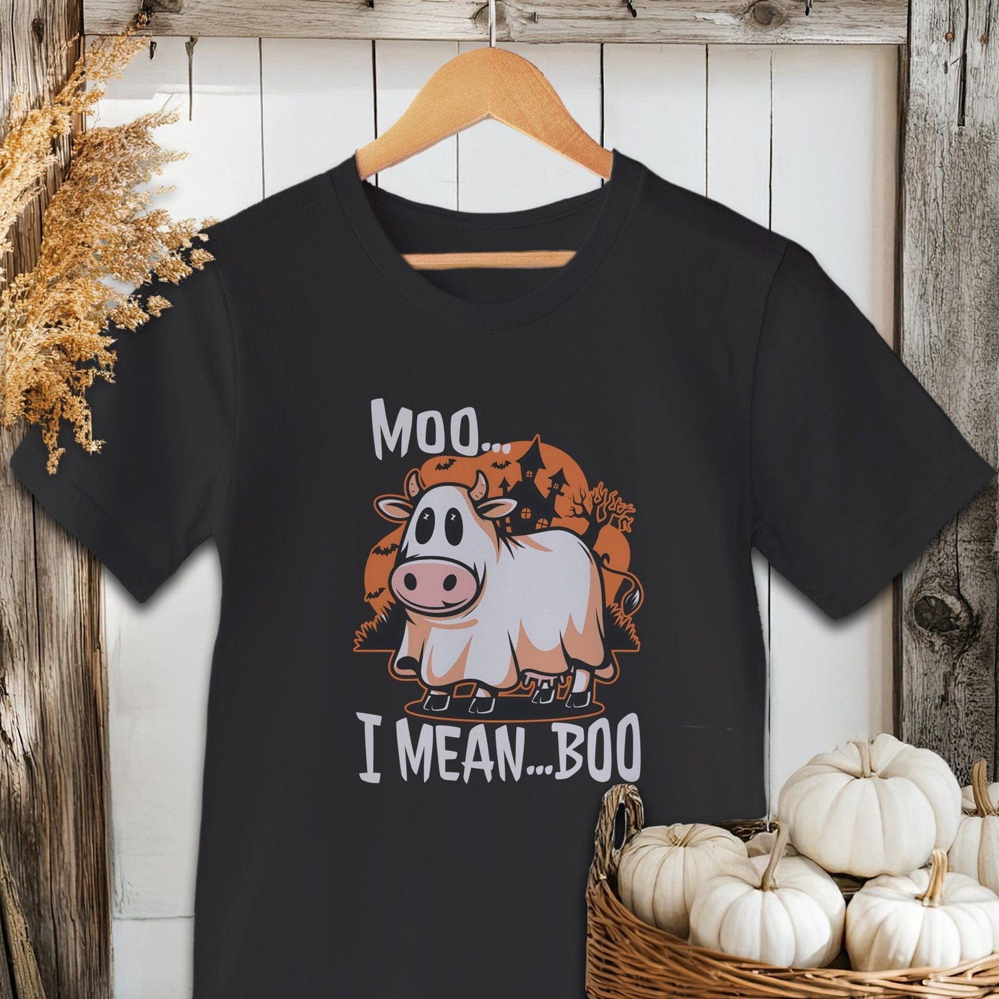 Holiday Shirt Adult T-shirt / Black / XS Halloween Moo I Mean Boo Cow Shirt