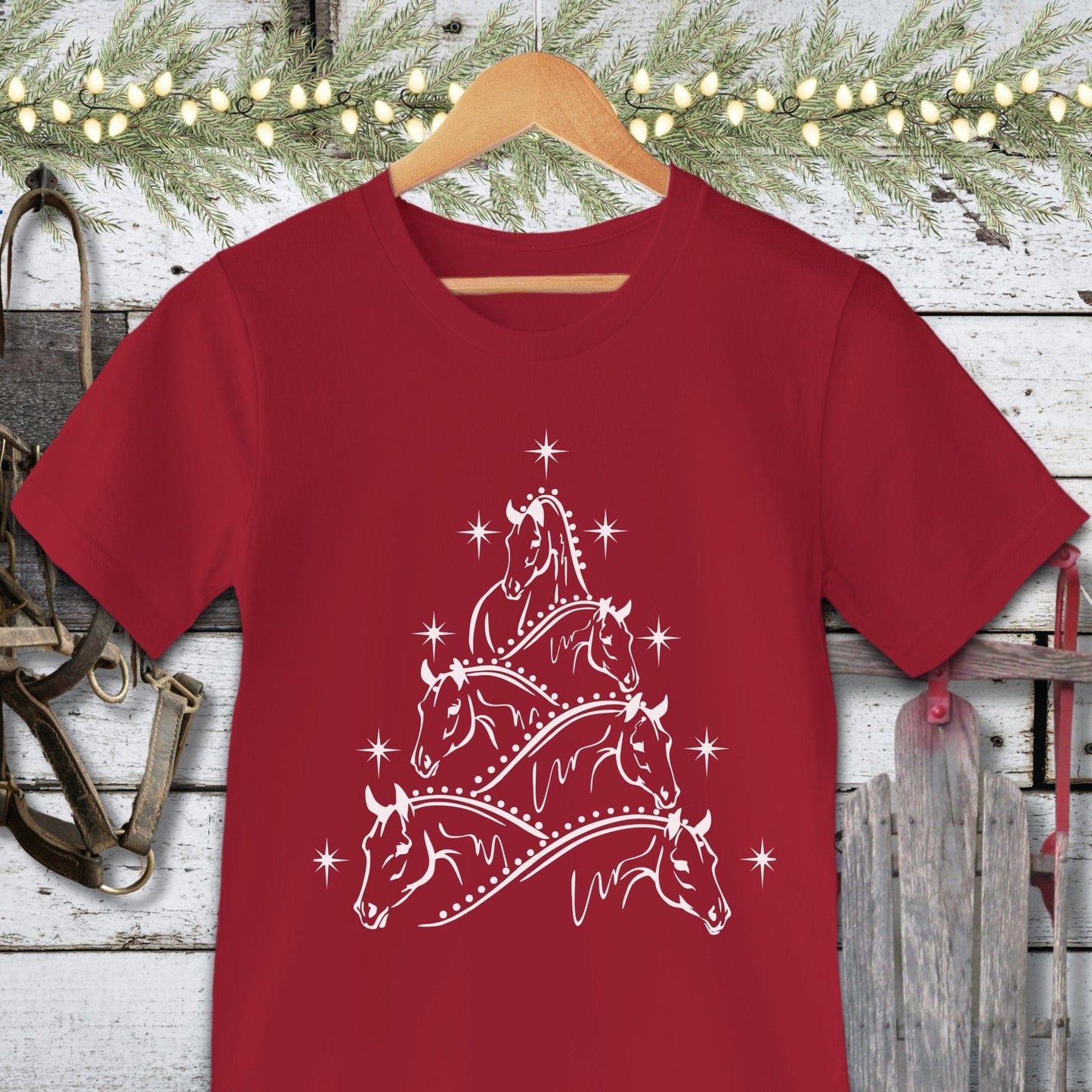 Holiday Shirt Adult T-shirt / Canvas Red / XS Horse Art Christmas Shirt