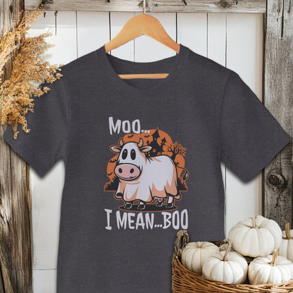 Holiday Shirt Adult T-shirt / Dark Grey Heather / XS Halloween Moo I Mean Boo Cow Shirt