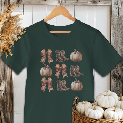 Holiday Shirt Adult T-shirt / Forest / XS Boots Pumpkins and Bows Fall Shirt