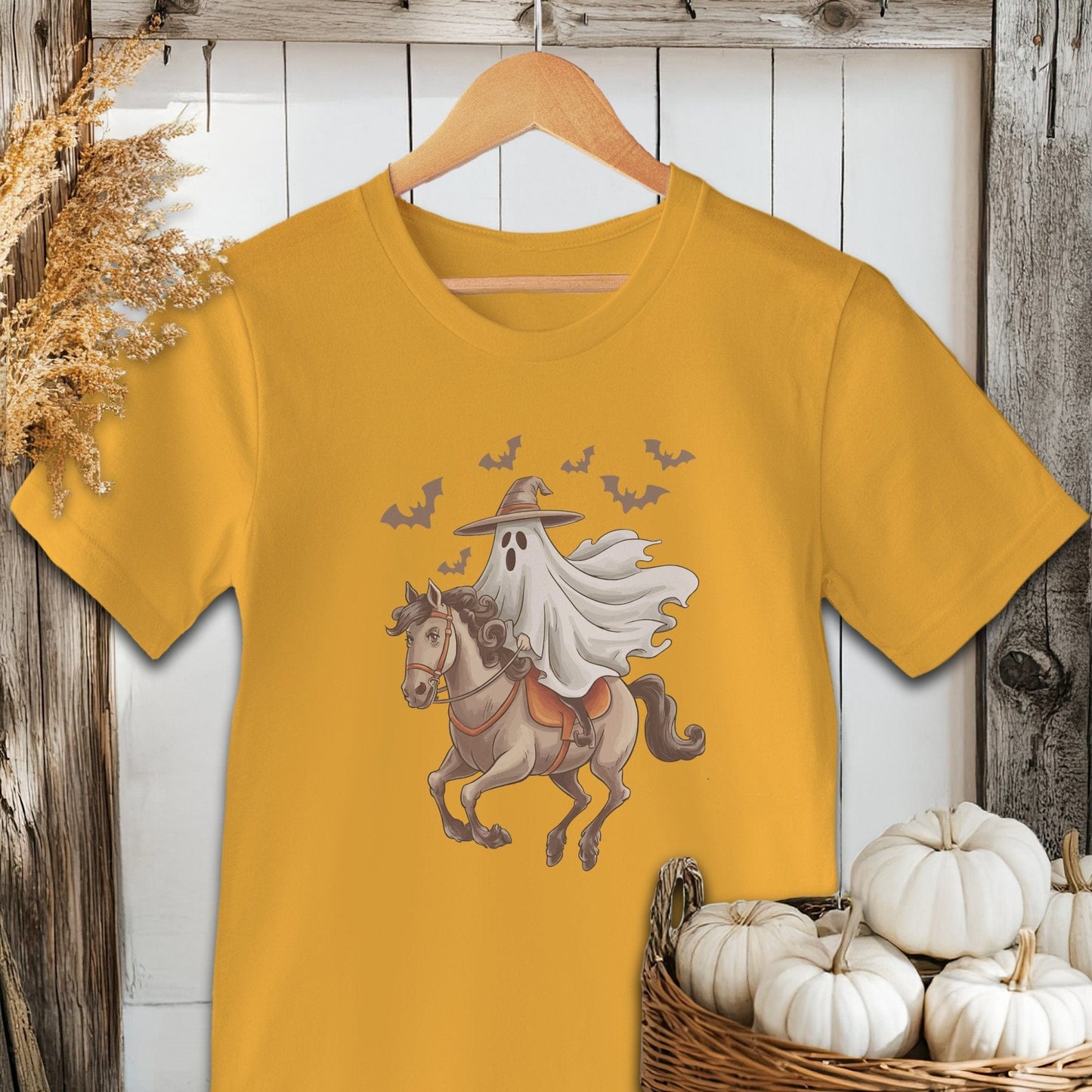 Holiday Shirt Adult T-shirt / Gold / XS Ghost Riding Horse Halloween Shirt