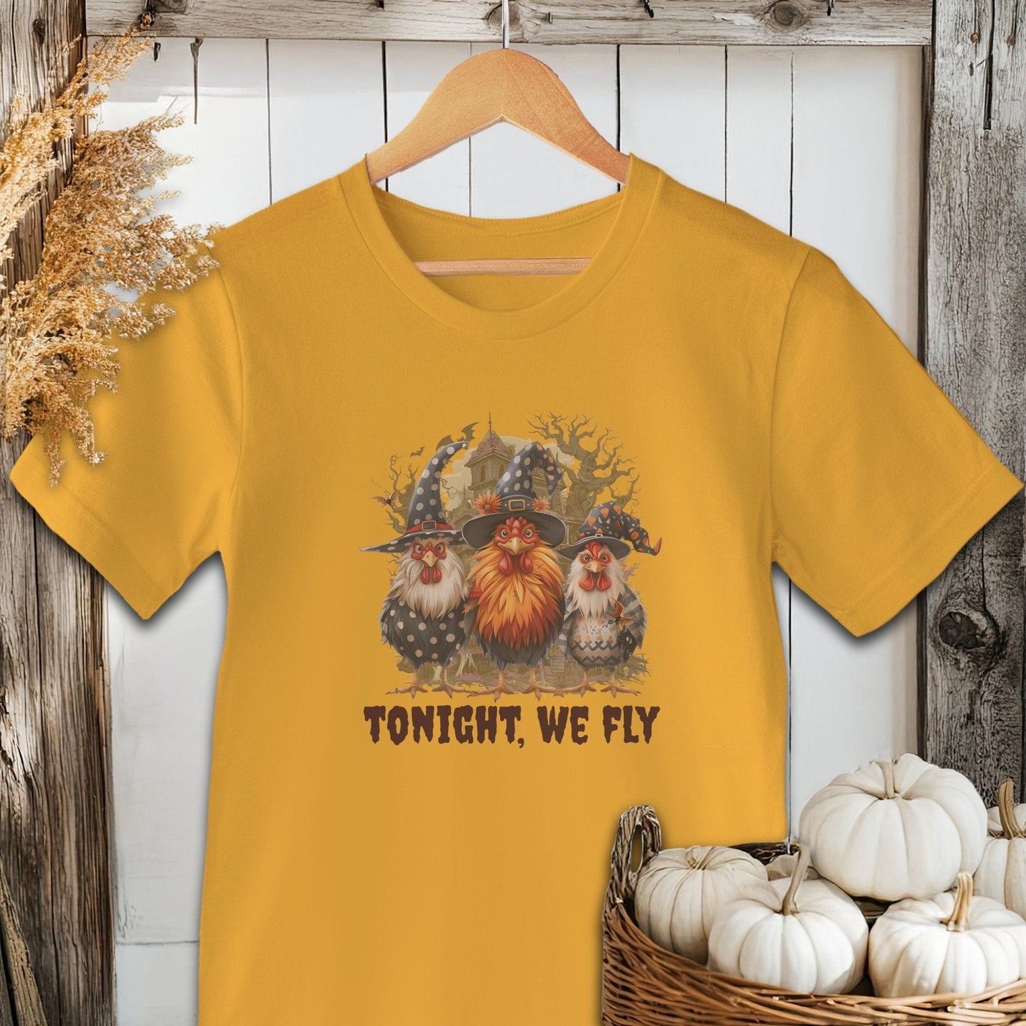 Holiday Shirt Adult T-shirt / Gold / XS Halloween Witch Chickens Shirt