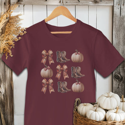 Holiday Shirt Adult T-shirt / Maroon / XS Boots Pumpkins and Bows Fall Shirt