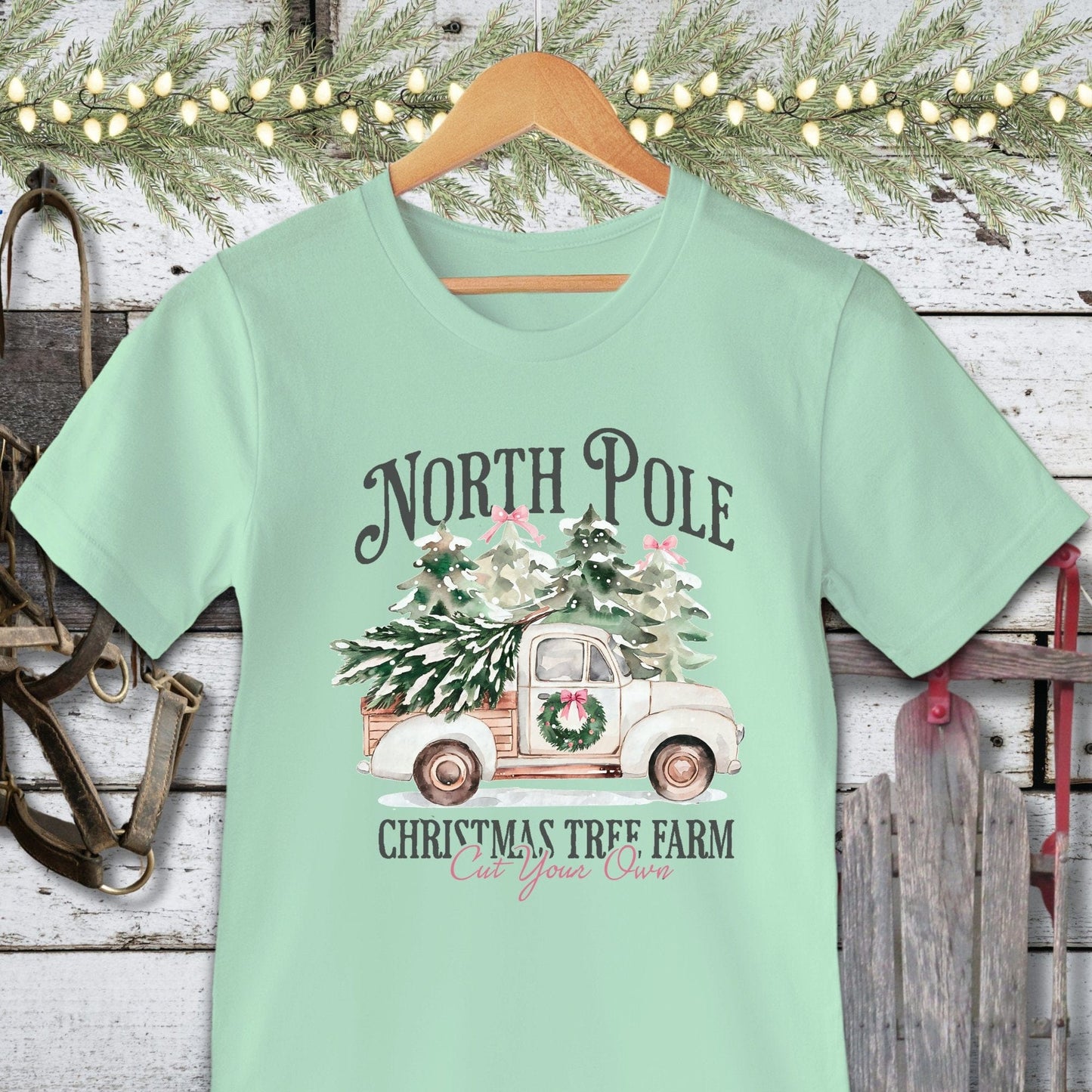 Holiday Shirt Adult T-shirt / Mint / XS North Pole Tree Farm Shirt