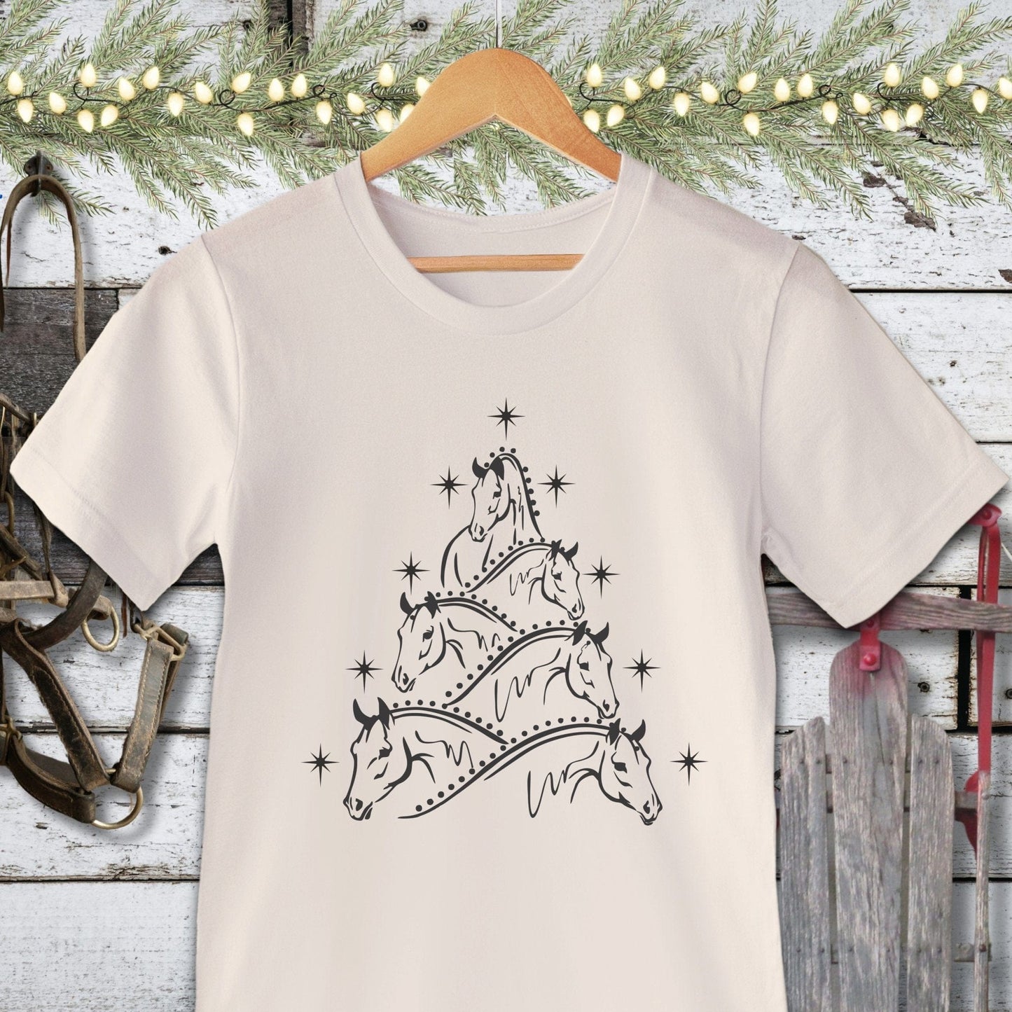 Holiday Shirt Adult T-shirt / Natural / XS Horse Art Christmas Shirt