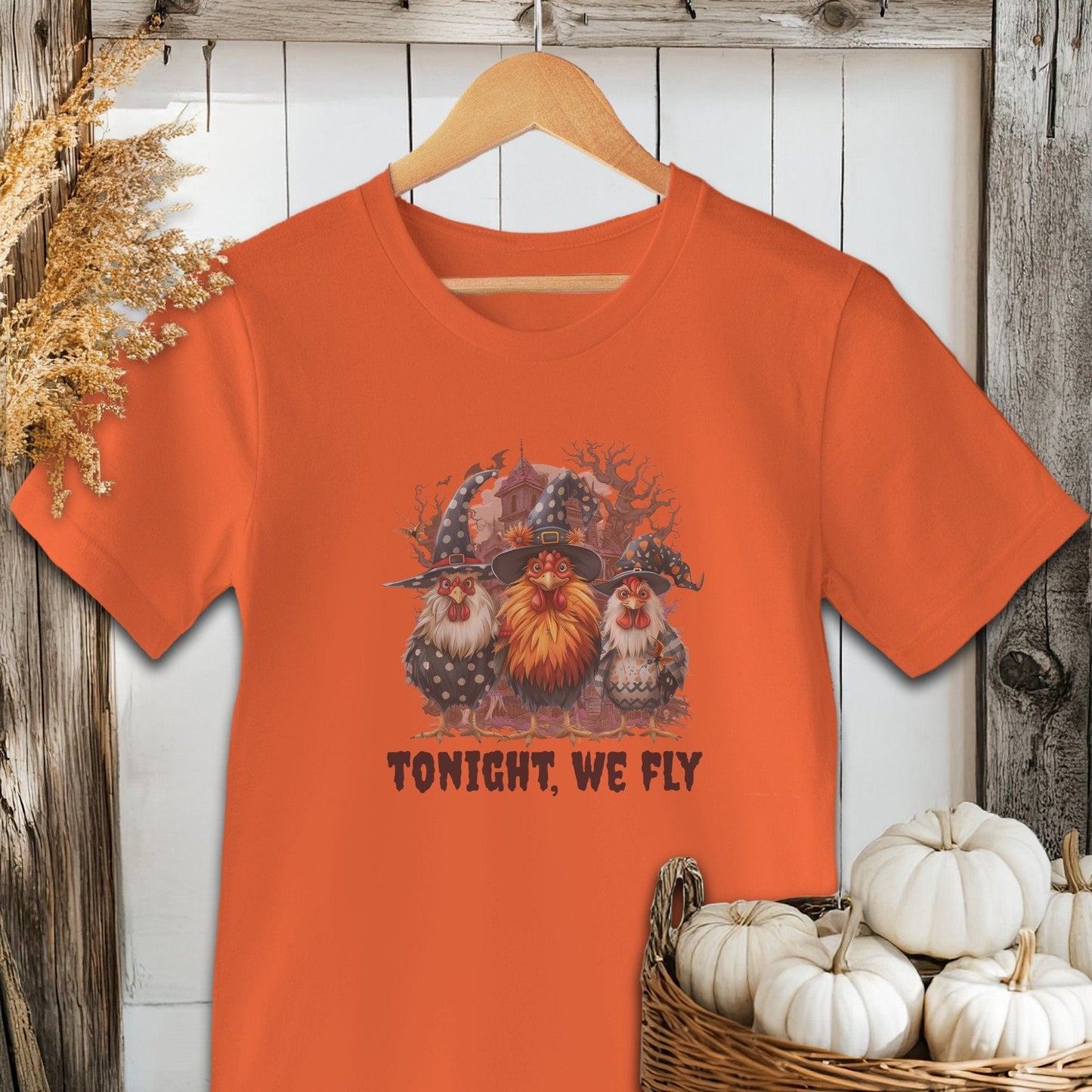 Holiday Shirt Adult T-shirt / Orange / XS Halloween Witch Chickens Shirt