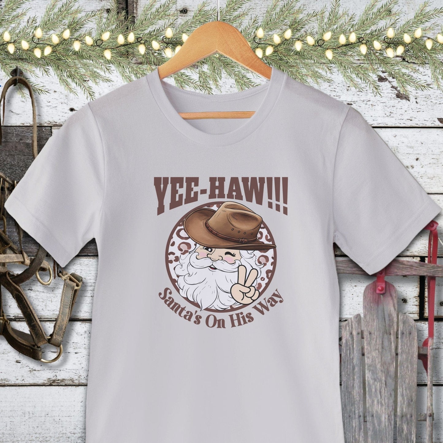 Holiday Shirt Adult T-shirt / Silver / XS Yee-Haw Santa Shirt