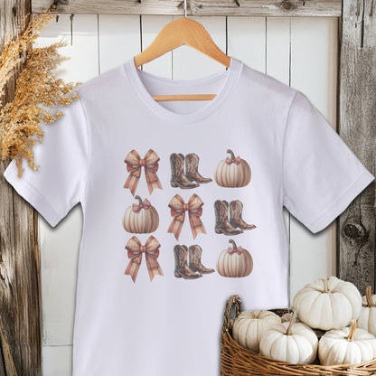 Holiday Shirt Adult T-shirt / White / XS Boots Pumpkins and Bows Fall Shirt