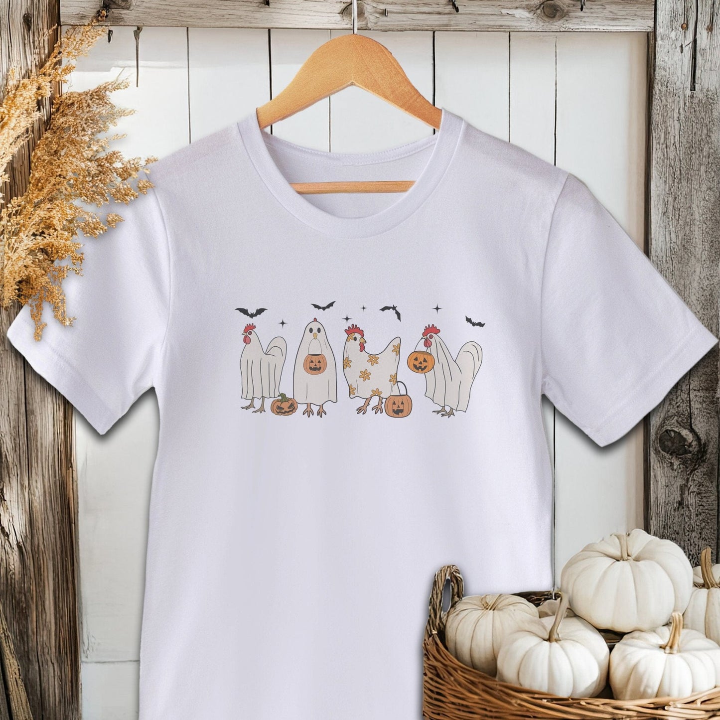 Holiday Shirt Adult T-shirt / White / XS Ghostly Chickens Halloween Shirt