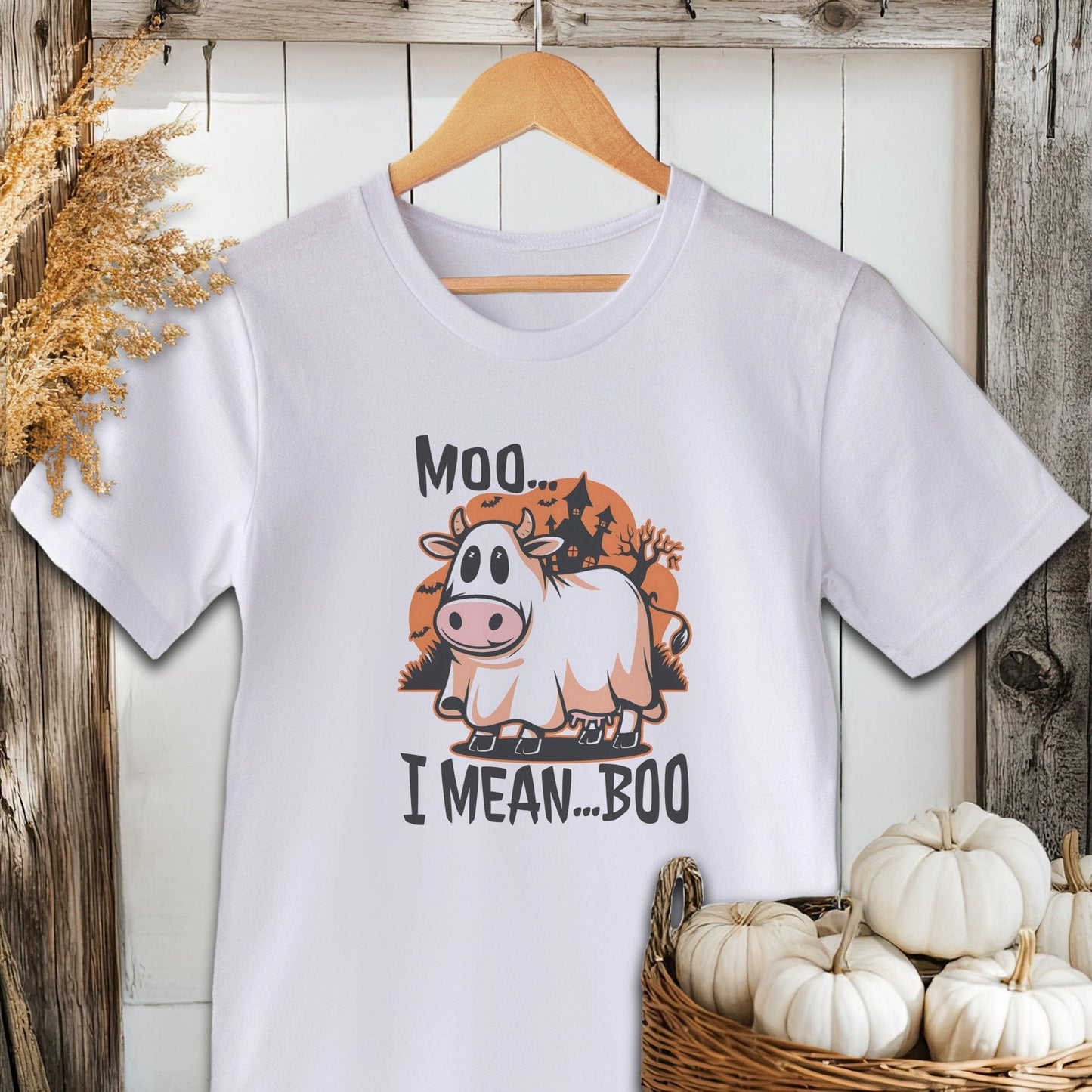 Holiday Shirt Adult T-shirt / White / XS Halloween Moo I Mean Boo Cow Shirt