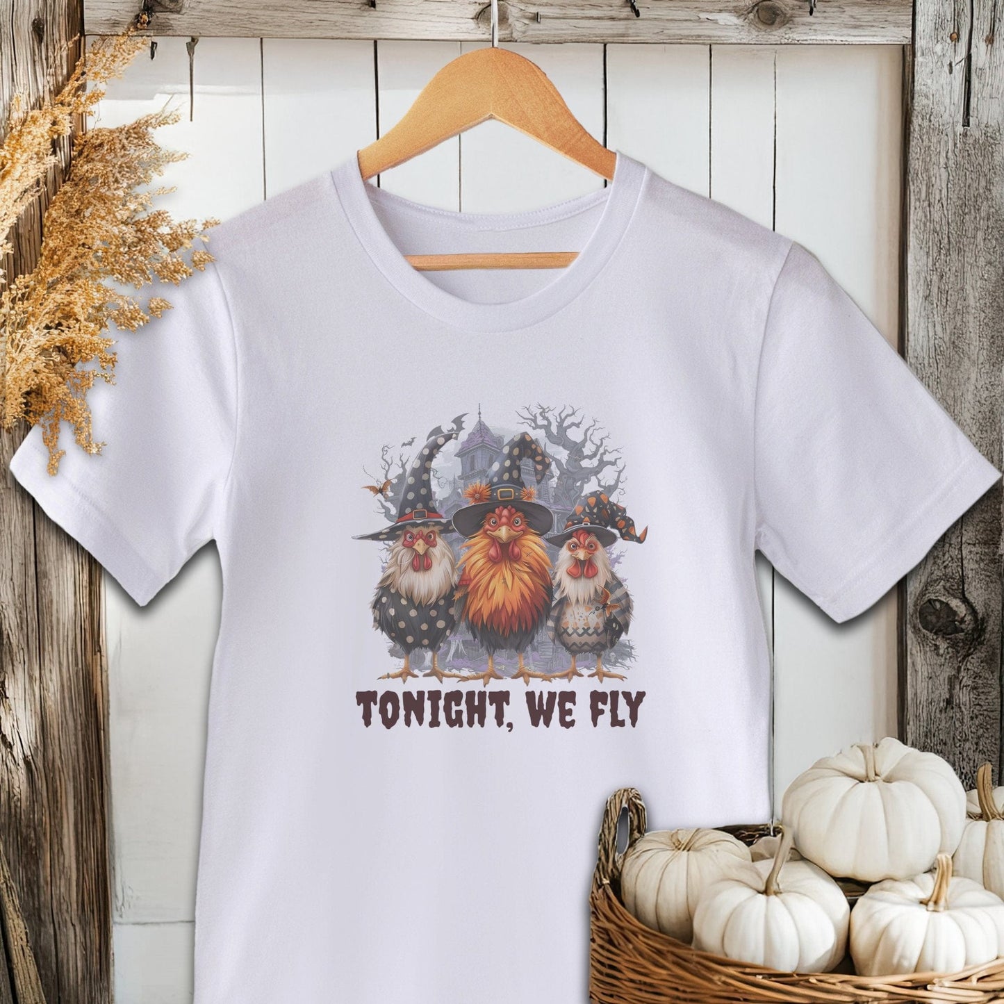 Holiday Shirt Adult T-shirt / White / XS Halloween Witch Chickens Shirt