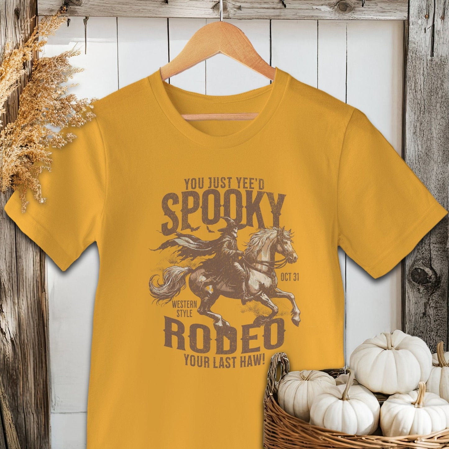 Holiday Shirt Adult T-shirt / XS / Gold Spooky Rodeo Halloween Shirt