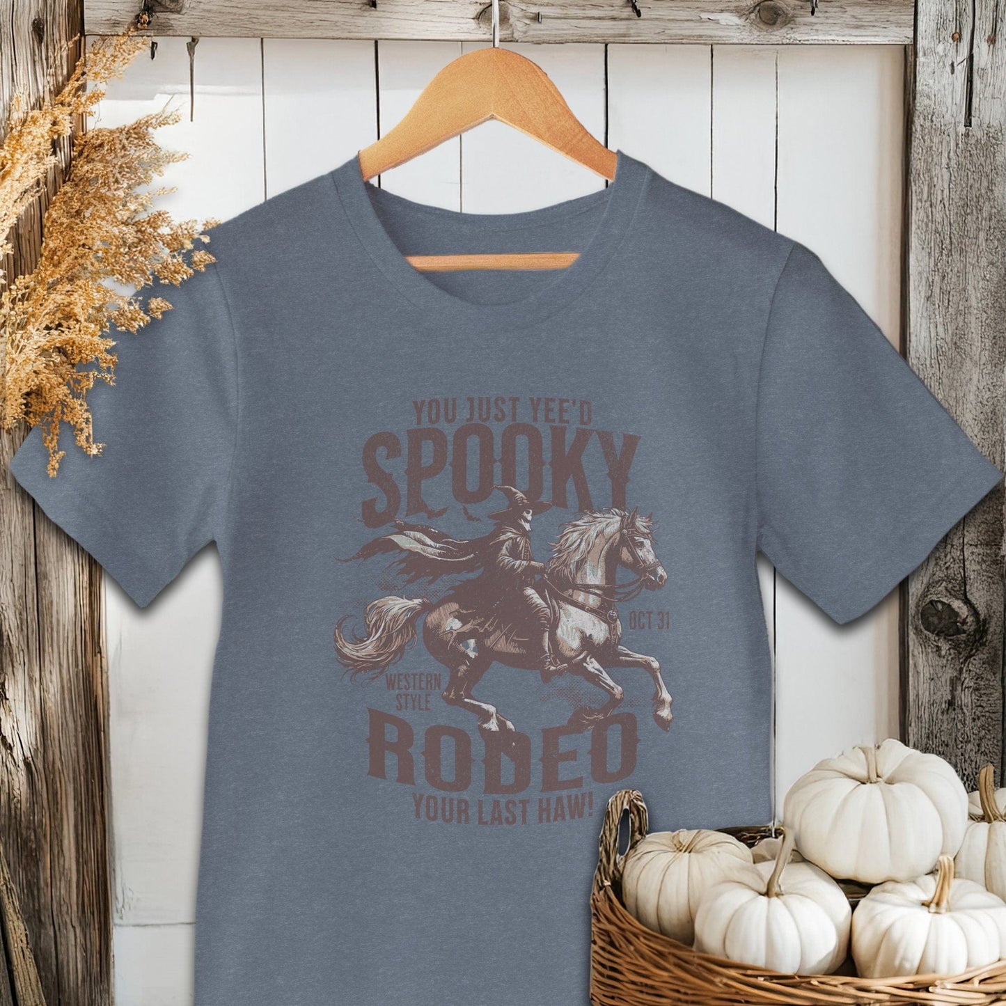 Holiday Shirt Adult T-shirt / XS / Heather Slate Spooky Rodeo Halloween Shirt