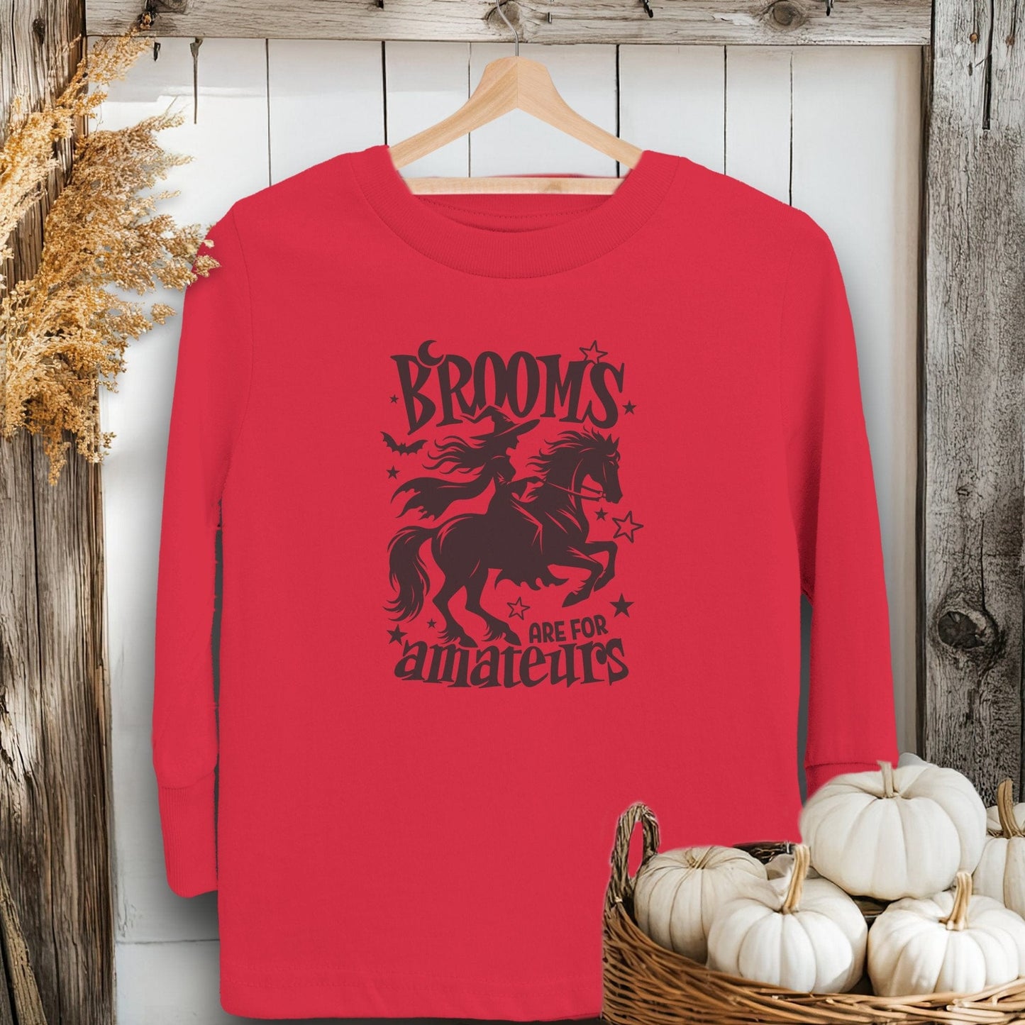 Holiday Youth Shirt Toddle Long Sleeve Tee / Red / 2T Brooms Are For Amateurs Halloween Youth Shirt