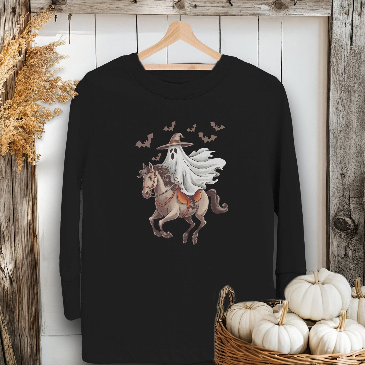 Holiday Youth Shirt Toddler Long Sleeve Tee / 2T / Black Ghost Riding Horse Halloween Youth Shirt