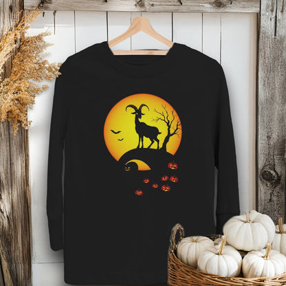 Holiday Youth Shirt Toddler Long Sleeve Tee / 2T / Black Halloween Full Moon Goat Youth Shirt