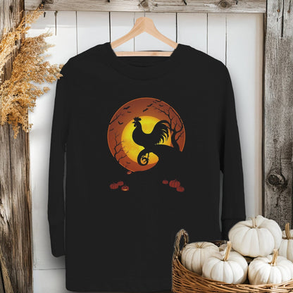 Holiday Youth Shirt Toddler Long Sleeve Tee / 2T / Black Halloween Rooster in the Moon Youth Shirt