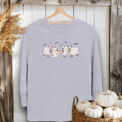 Holiday Youth Shirt Toddler Long Sleeve Tee / 2T / Heather Ghostly Cows Halloween Youth Shirt