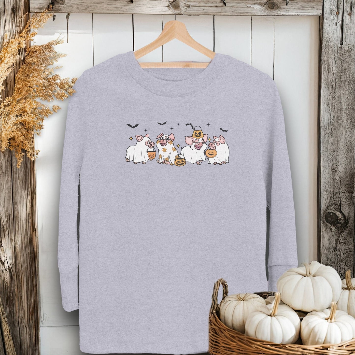 Holiday Youth Shirt Toddler Long Sleeve Tee / 2T / Heather Ghostly Pigs Halloween Youth Shirt