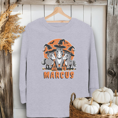 Holiday Youth Shirt Toddler Long Sleeve Tee / 2T / Heather Personalized Halloween Horse Youth Shirt