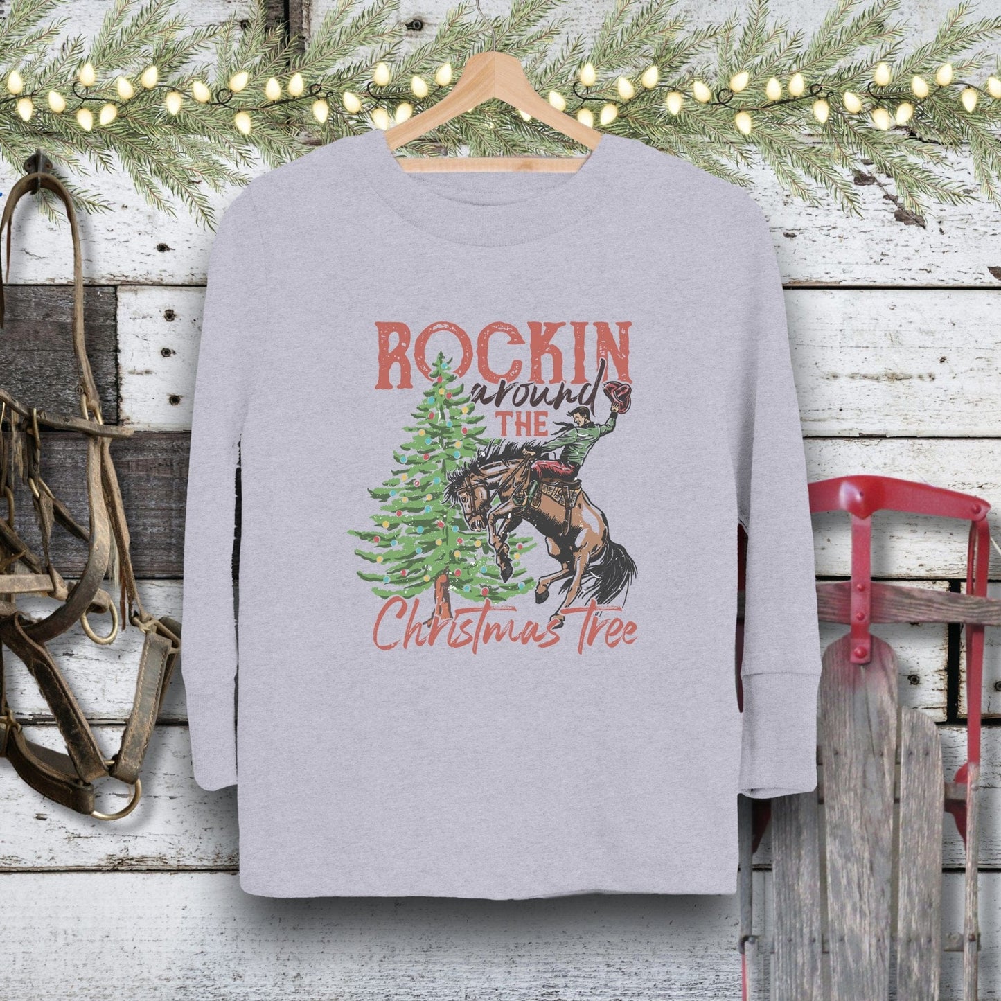 Holiday Youth Shirt Toddler Long Sleeve Tee / 2T / Heather Rockin Around The Tree Youth Shirt