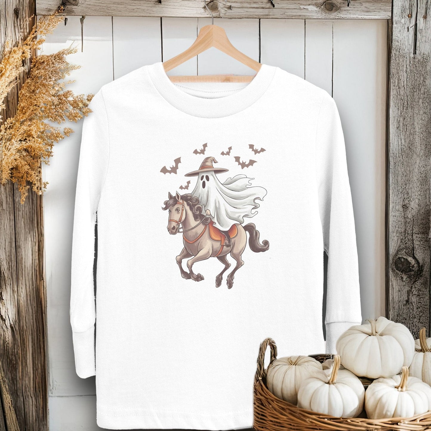 Holiday Youth Shirt Toddler Long Sleeve Tee / 2T / White Ghost Riding Horse Halloween Youth Shirt