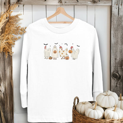 Holiday Youth Shirt Toddler Long Sleeve Tee / 2T / White Ghostly Chickens Halloween Youth Shirt