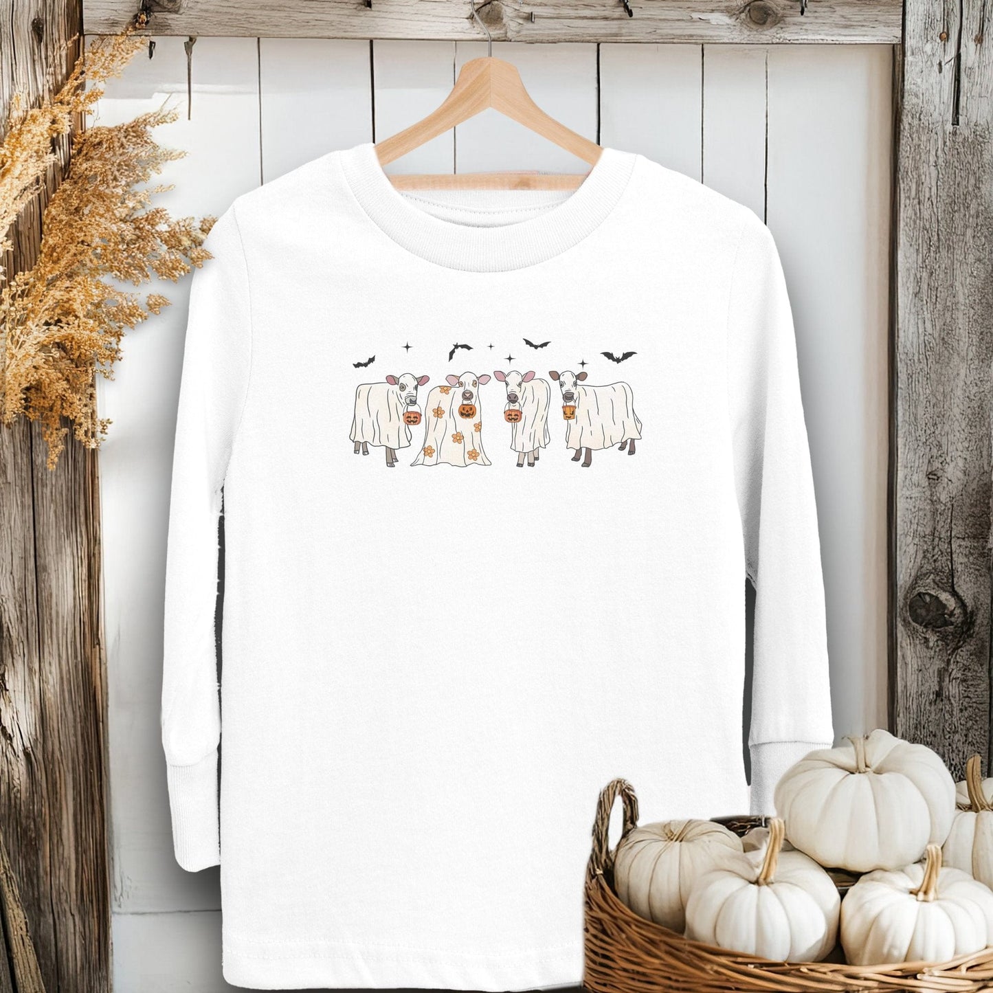 Holiday Youth Shirt Toddler Long Sleeve Tee / 2T / White Ghostly Cows Halloween Youth Shirt