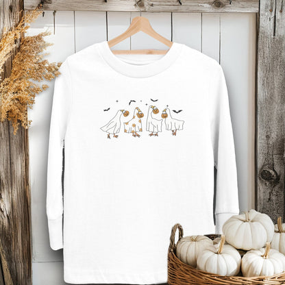 Holiday Youth Shirt Toddler Long Sleeve Tee / 2T / White Ghostly Geese Halloween Youth Shirt