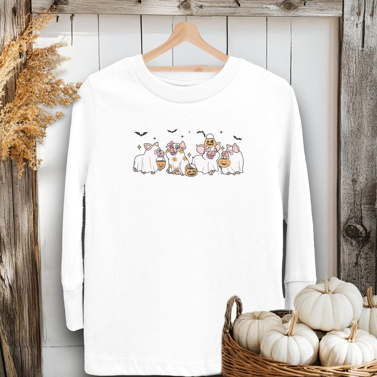 Holiday Youth Shirt Toddler Long Sleeve Tee / 2T / White Ghostly Pigs Halloween Youth Shirt