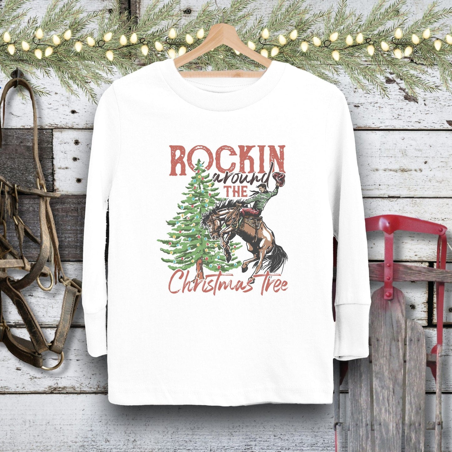 Holiday Youth Shirt Toddler Long Sleeve Tee / 2T / White Rockin Around The Tree Youth Shirt