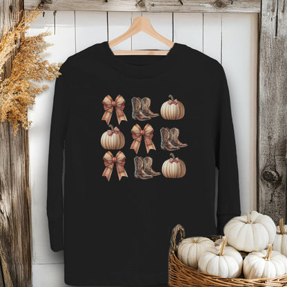 Holiday Youth Shirt Toddler Long Sleeve Tee / Black / 2T Boots Pumpkins and Bows Fall - Youth Shirt