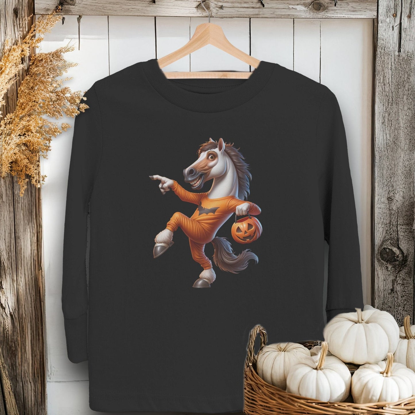 Holiday Youth Shirt Toddler Long Sleeve Tee / Black / 2T Halloween Horse Youth Shirt