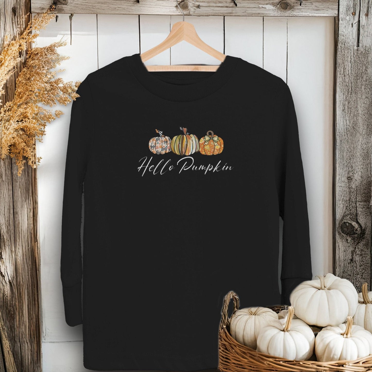 Holiday Youth Shirt Toddler Long Sleeve Tee / Black / 2T Hello Pumpkin Fall - Youth Shirt