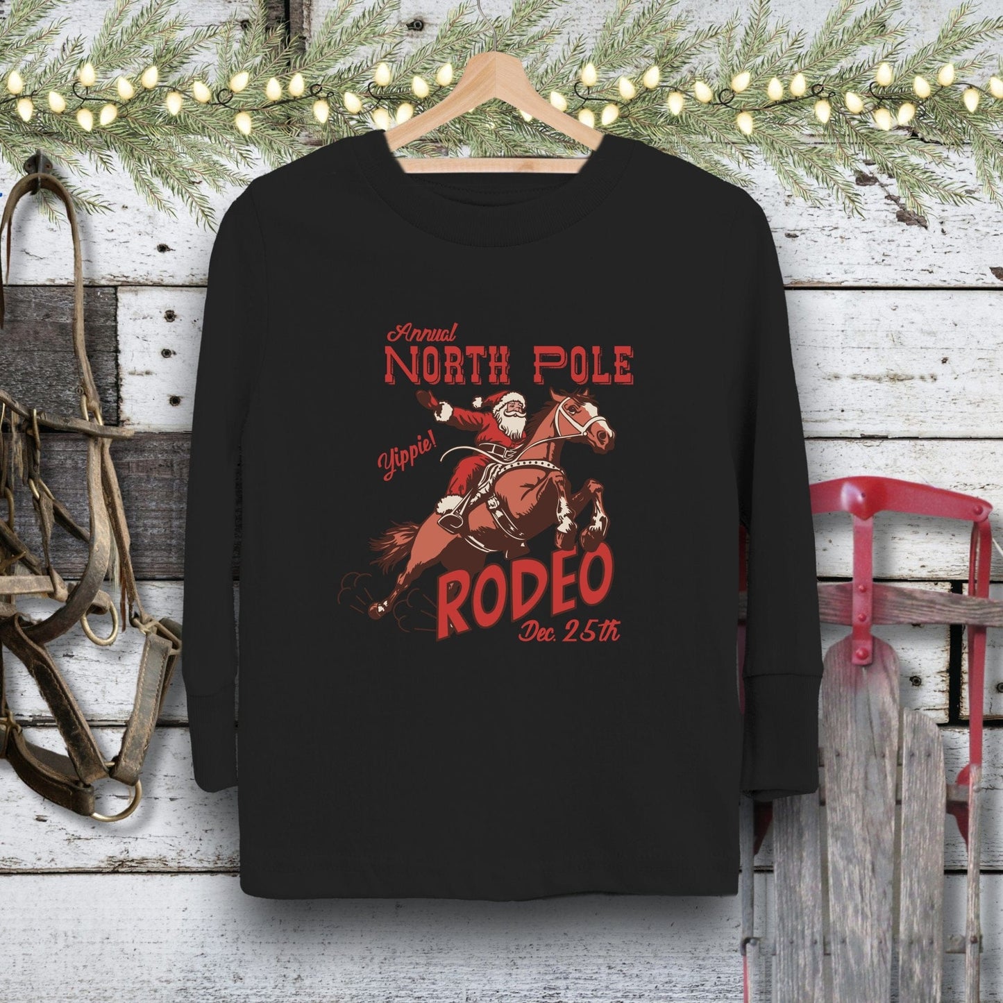 Holiday Youth Shirt Toddler Long Sleeve Tee / Black / 2T North Pole Rodeo Youth Shirt