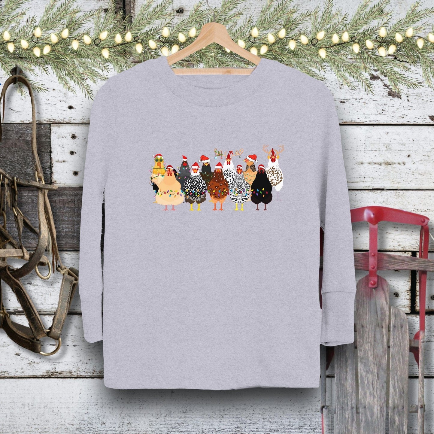 Holiday Youth Shirt Toddler Long Sleeve Tee / Heather / 2T Festive Chickens Youth Shirt