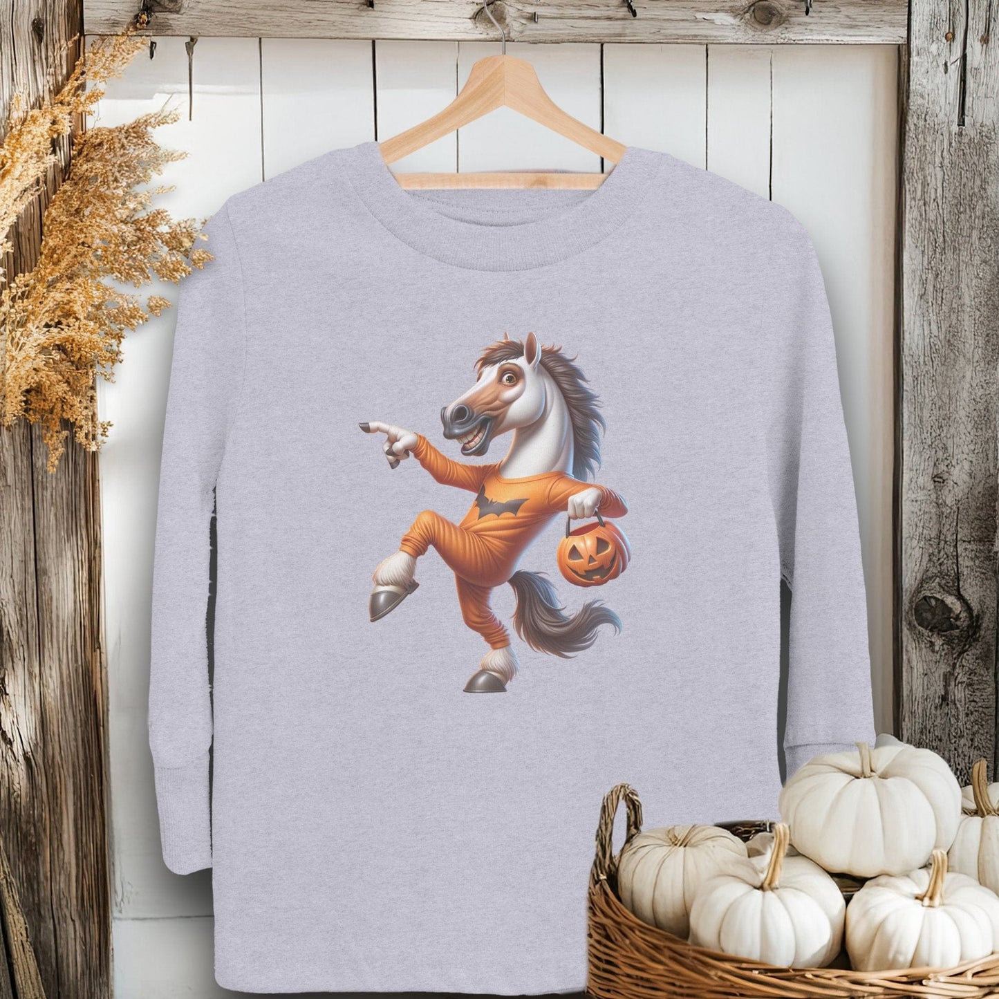 Holiday Youth Shirt Toddler Long Sleeve Tee / Heather / 2T Halloween Horse Youth Shirt