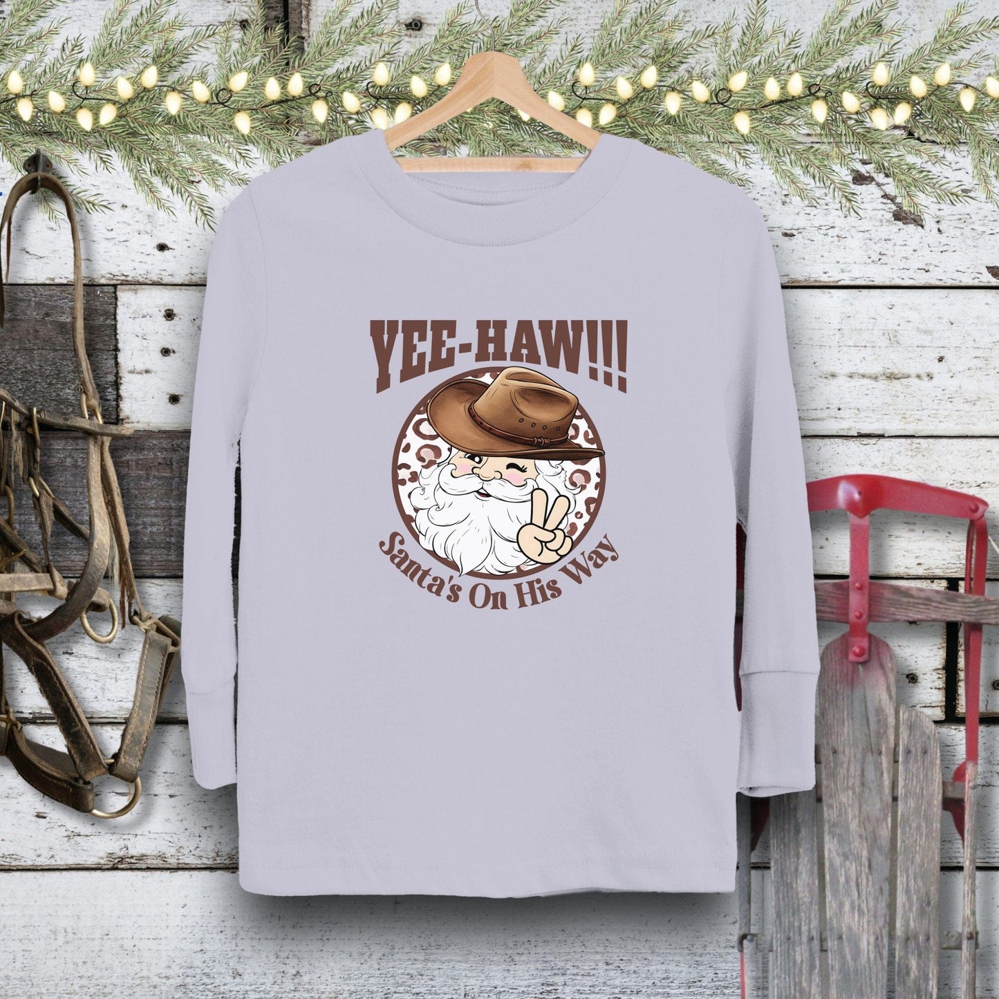 Holiday Youth Shirt Toddler Long Sleeve Tee / Heather / 2T Yee-Haw Santa Youth Shirt