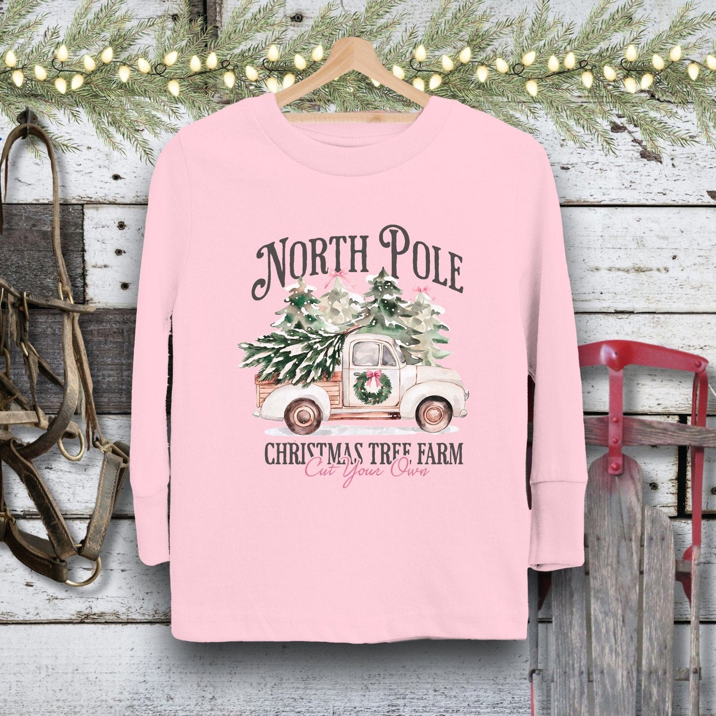 Holiday Youth Shirt Toddler Long Sleeve Tee / Pink / 2T North Pole Tree Farm Youth Shirt