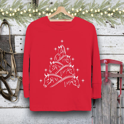 Holiday Youth Shirt Toddler Long Sleeve Tee / Red / 2T Horse Art Christmas Youth Shirt