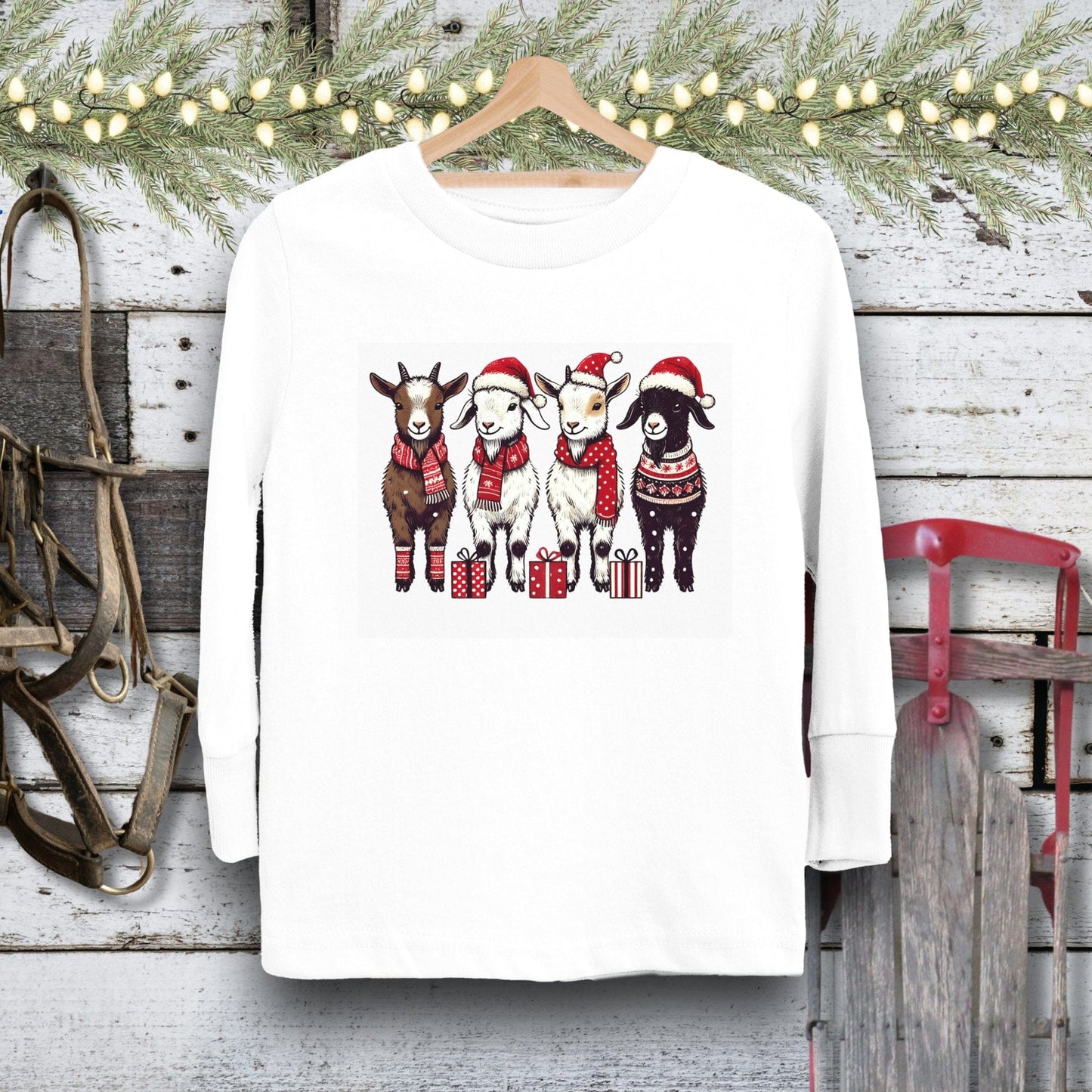 Holiday Youth Shirt Toddler Long Sleeve Tee / White / 2T Festive Goats Youth Shirt