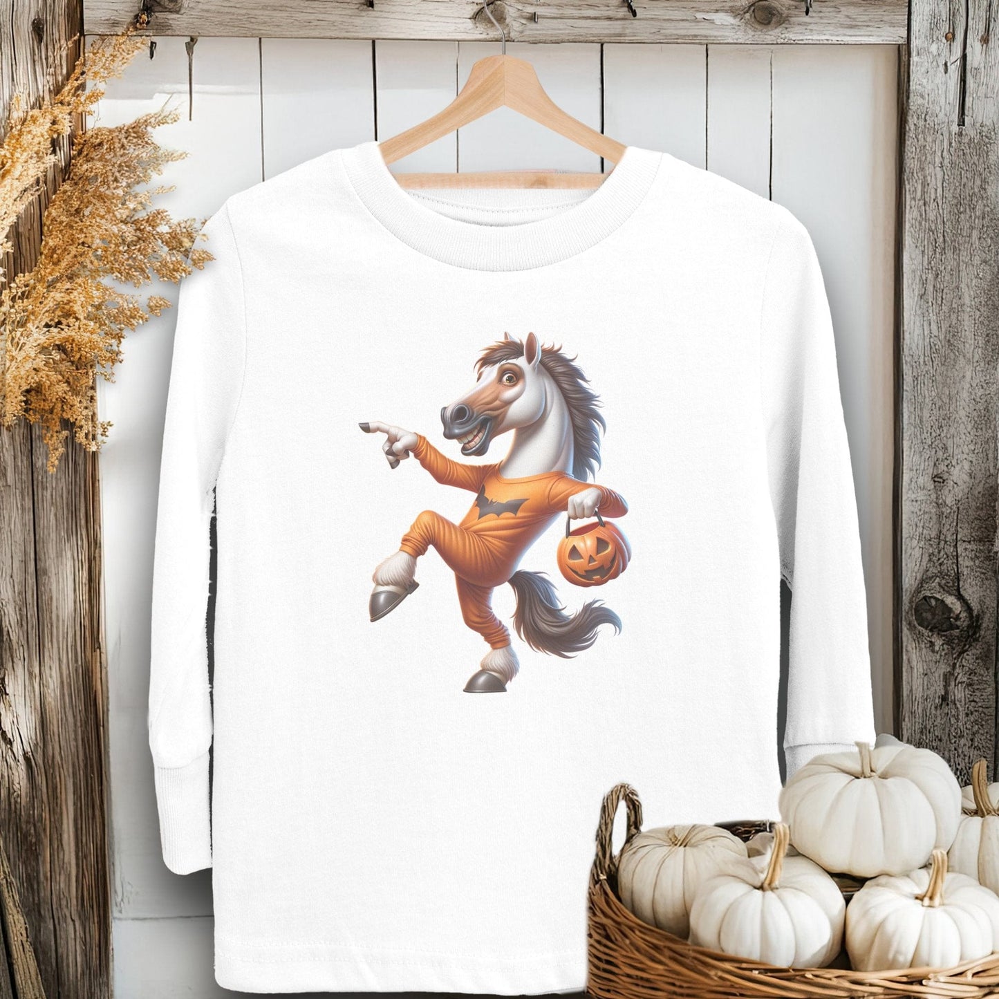 Holiday Youth Shirt Toddler Long Sleeve Tee / White / 2T Halloween Horse Youth Shirt