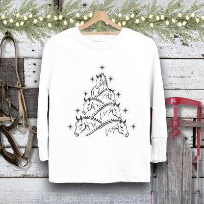 Holiday Youth Shirt Toddler Long Sleeve Tee / White / 2T Horse Art Christmas Youth Shirt