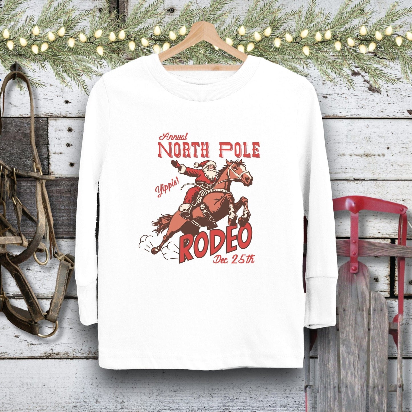 Holiday Youth Shirt Toddler Long Sleeve Tee / White / 2T North Pole Rodeo Youth Shirt