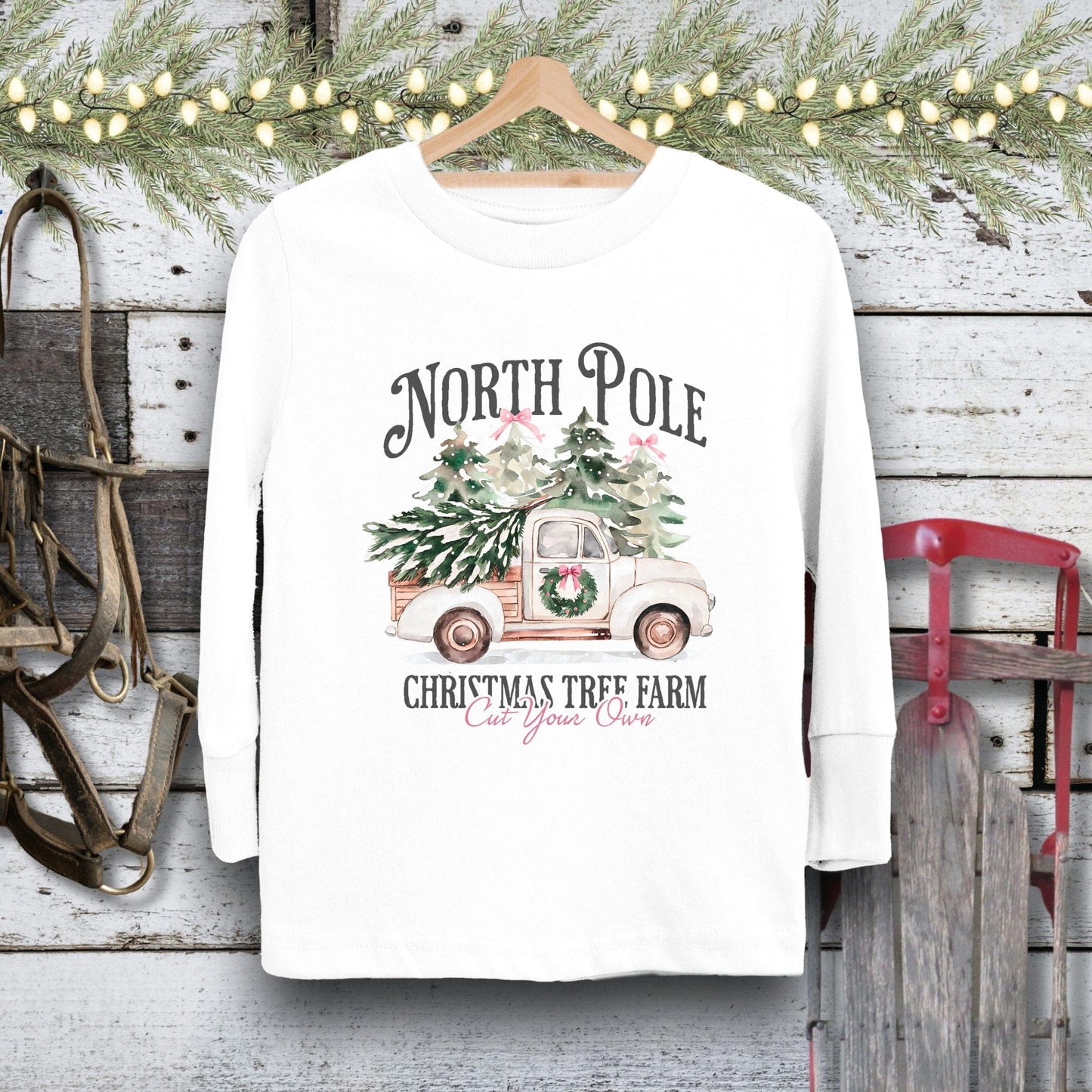 Holiday Youth Shirt Toddler Long Sleeve Tee / White / 2T North Pole Tree Farm Youth Shirt