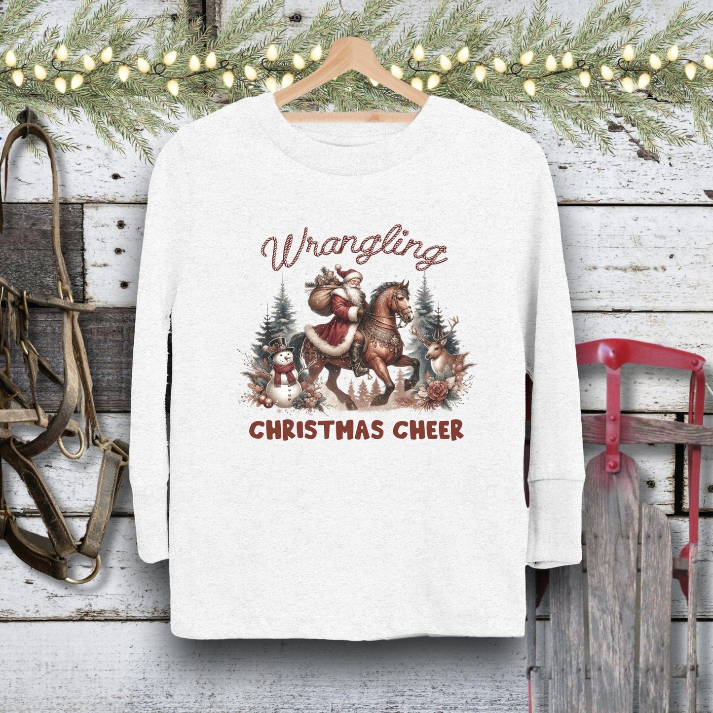 Holiday Youth Shirt Toddler Long Sleeve Tee / White / 2T Wrangling Christmas Cheer Youth Shirt