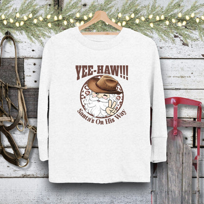 Holiday Youth Shirt Toddler Long Sleeve Tee / White / 2T Yee-Haw Santa Youth Shirt