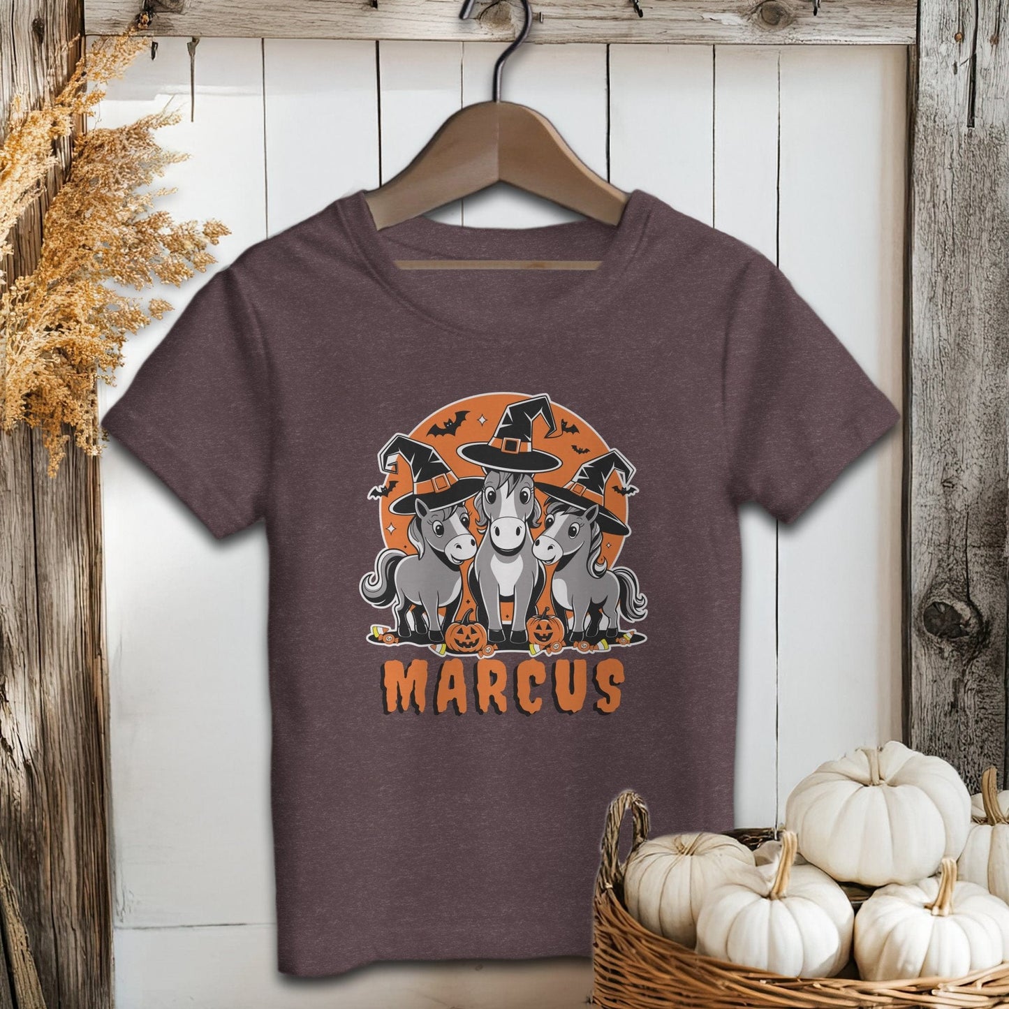 Holiday Youth Shirt Toddler T-shirt / 2T / Heather Maroon Personalized Halloween Horse Youth Shirt