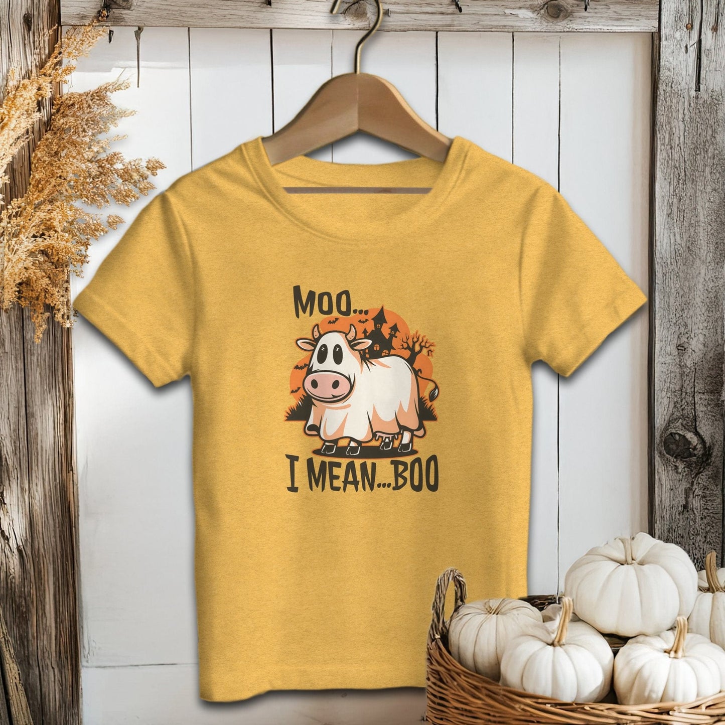 Holiday Youth Shirt Toddler T-shirt / 2T / Heather Yellow Gold Halloween Moo I Mean Boo Cow Youth Shirt